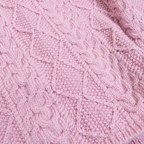 Hand Knitted Cardigan Pink Sweater Chunky Diamond Stitch Oversized M/L - Picture 10 of 10